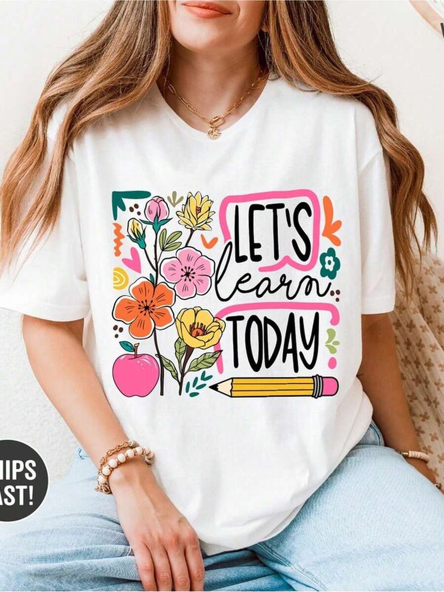Camiseta Let's Learn Today TeaC-Her, Camiseta Divertida TeaC-Her, Regalo de Agradecimiento para TeaC-Her, Camiseta para el Primer Día de Clases, Sudadera de Regreso a la Escuela, Sudadera Clásica y Cómoda de Algodón Unisex para Uso Diario.Adecuado para uso en la calle, fines de semana, deportes y uso diario, tela gruesa y transpirable, no se desgasta ni se decolora fácilmente. Transpirable y cómodo. - Blanco - Ver 1