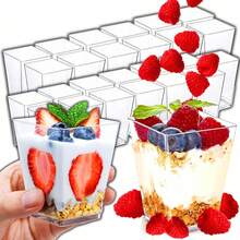 40-teiliges Dessertbecher-Set Mit Löffeln & Deckeln, 160 Ml Klare Quadratische Plastikbecher, Wiederverwendbar Für Pudding, Mousse & Eiscreme – Ideal Für Party, Buffet, Hochzeit & Zuhause, Praktisches Veranstaltungsgeschirr Für Kalte Desserts & Snacks - Übersicht 2