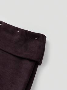 Mini Shorts For Women Low Rise Fashion Rivet Decor Decor Hot Pants Summer Fold Over Waistband Micro Shorts - Chocolate Brown - View 8