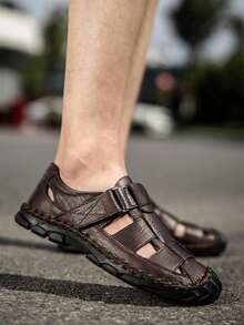Men's Outdoor Closed-Toe Sandals, Plus Size Casual Sports Sandals, Driving Shoes; Handmade Sandals - Brown - View 2