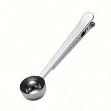 2-In-1 Stainless Steel Coffee Spoon With Sealed Clip, Kitchen Baking Spoon Accessory, Measuring Spoon With Bag Clip, Kitchen Tool, Home Kitchen - Silver - View 4