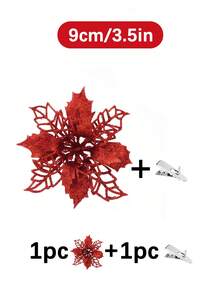 1件/5件/10件/20件 閃亮聖誕花夾飾，適用於聖誕樹裝飾、婚禮與新年派對裝飾、花環，3.5英吋、5.9英吋與9.4英吋花頭，適用於樓梯、窗戶、壁爐與露台 - 紅色 - 查看 13