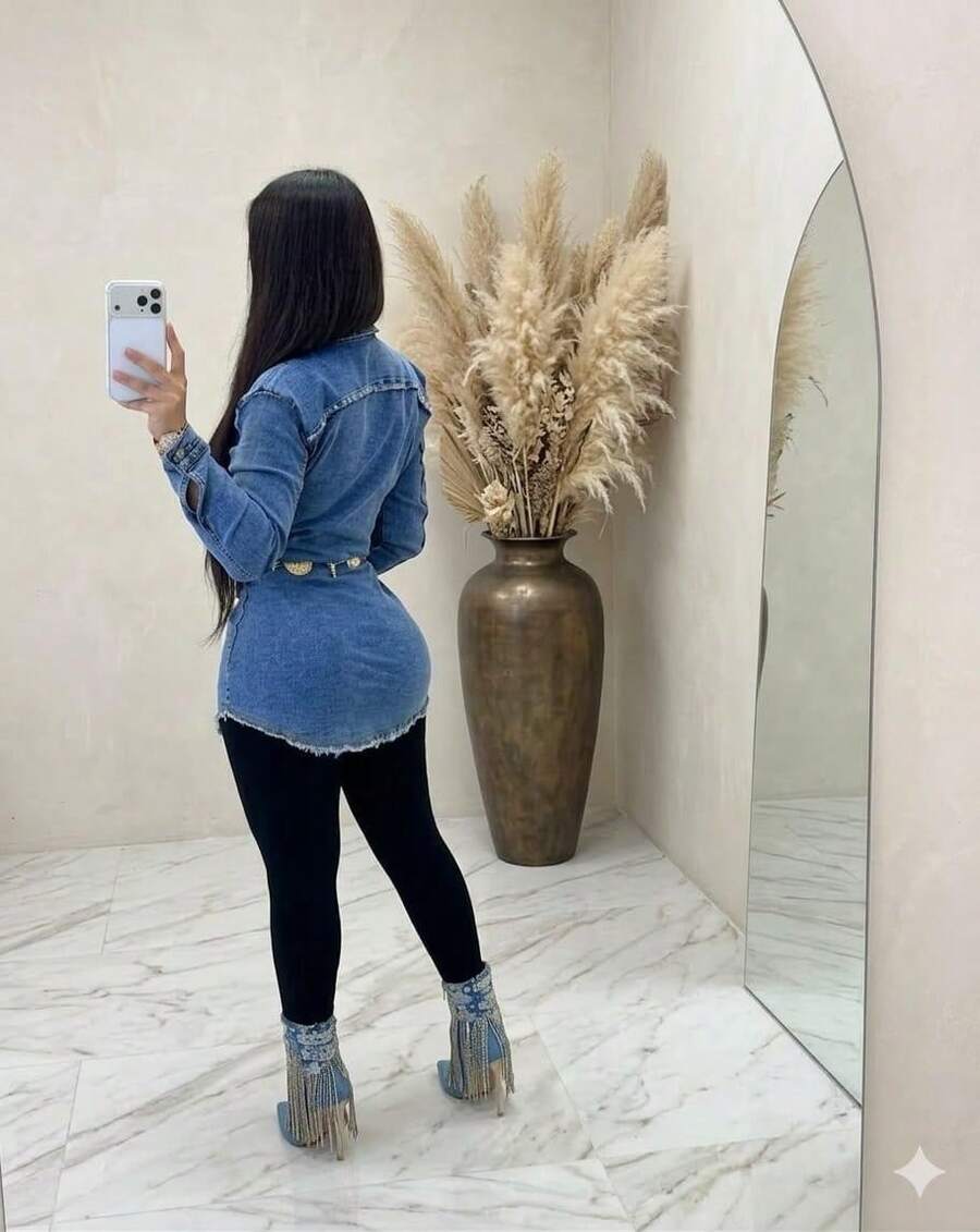 BLUSON DESHILADO SEXY CASUAL - Azul - Ver 1