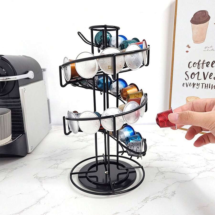 Coffee Pod Carousel Holder – 30-Cup Coffee Pod Storage Stand, Countertop Organizer For Kitchen & Home Office - Black - View 1