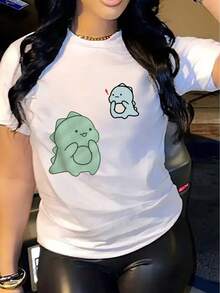 Women's Casual Short Sleeve T-Shirt, 1 Piece, 100% Thick Cotton - Comfortable Round Neck, Soft And Pretty Top - 白色 - 查看 3
