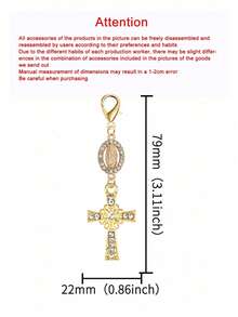 Christian Cross Pendant Keychain, Decorated With Pearls And Diamonds, Can Be Used As Amulet, Cross Keychain, Bag Charm, Cross Pendant, Wallet/Backpack Decorative Accessory, Earphone Case Accessory, Suitcase/Car Decorative Keychain With Ring Buckle - Multicolor - View 10