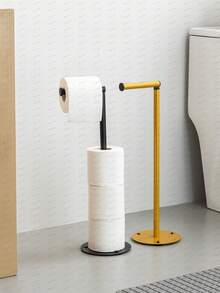 1pc Modern Freestanding Toilet Paper Holder, Iron Bathroom Paper Towel Rack With Spare Roll Storage, Black/White/Gold, No Drilling Required, Floor Standing Storage Rack For Small Bathrooms - Multicolor - View 4