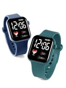 20pcs Set, Sports Girls Square Electronic Watch + Multi-Color Heart Chain Bracelet, Couple, Fashion Accessories (No Box) - Multicolor - View 12