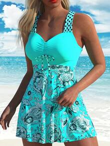 CURVASWIM Conjunto de traje de baño de 2 piezas para mujer, top tankini y shorts de moda casual - Morado - Ver 3