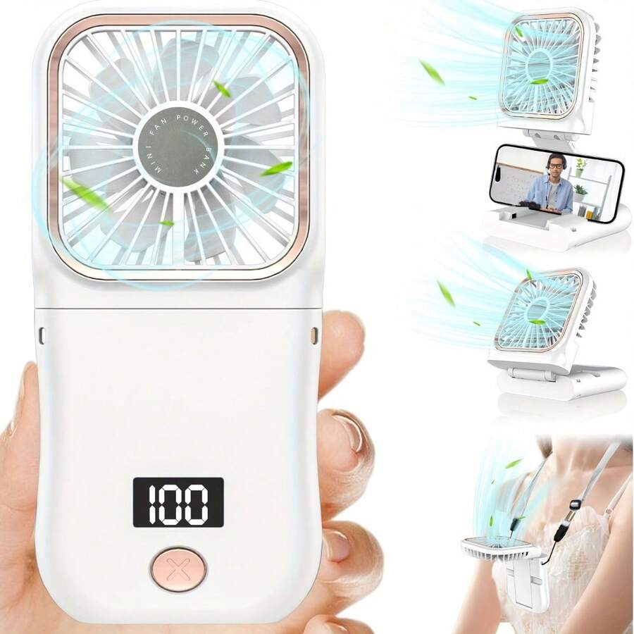 Mini ventilateur turbo portable à main, ventilateur personnel de voyage rechargeable par USB, ventilateur pliable 3-en-1 à main/cou/bureau, silencieux et rafraîchissant, convient pour la plage/les vacances/l'extérieur/la maison/le bureau