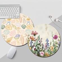 Flower And Flower Pattern Circular Mouse Pad - Anti Slip Rubber Base, Compact 7.87 Inch Diameter - Perfect For Daily Office Use, Mouse Pad, Single 47g - View 3