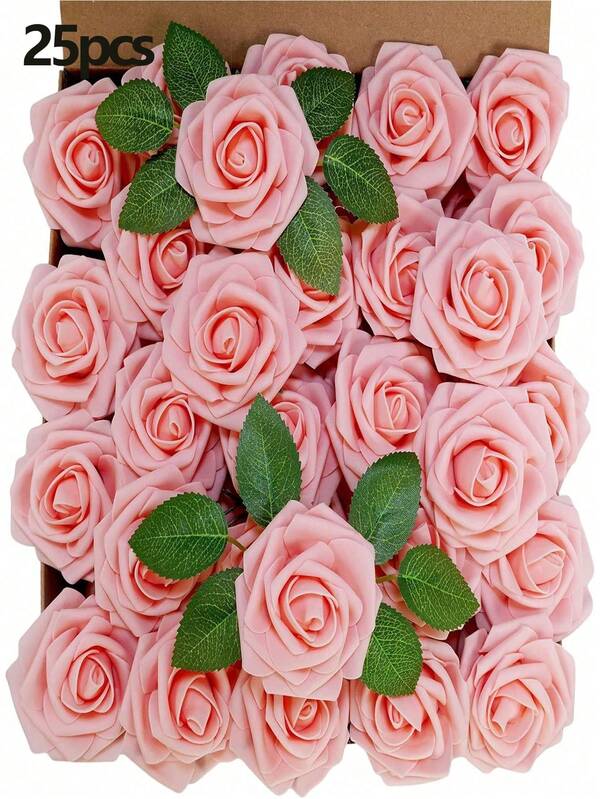 25 Stück künstliche Rosenstiele, rosa Kunstrosen, geeignet für DIY Hochzeitssträuße, Tischdekorationen, Partys und Boho-Stil Heimdekoration, OPP-Beutel Verpackung (Geschenkbox nicht enthalten), Valentinstag, Geburtstag, Abschlussgeschenke