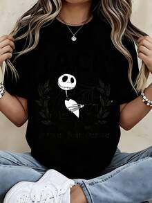 Disney Jack Skellington  T Shirt Black Nightmare Before Christmas Character Print For Halloween Party And Casual Wear - 黑色 - 查看 1