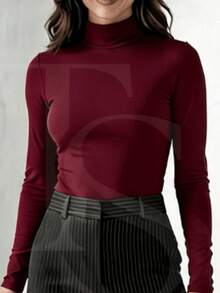 CACHARREL Suplex Bodysuit Second Skin Long Sleeve High Neck - 酒紅色 - 查看 4