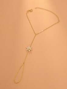 outingfit 1 pieza Pulsera con bucle para dedo con diseño floral, pulsera de alta gama con strass de moda europea y americana para mujeres - Dorado - Ver 4