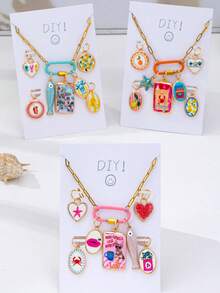 1 Set Customizable DIY Pendant Necklace Set - Detachable Colorful Enamel Pendant With Stainless Steel Chain, DIY Multi-Layer Fashion Jewelry - Multicolor - View 8