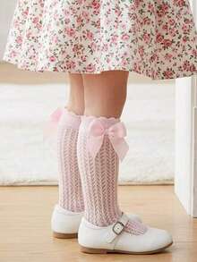 One Pair Of Baby Mesh Bowknot Long Socks Insect-Proof Socks For Summer - Pink - View 2