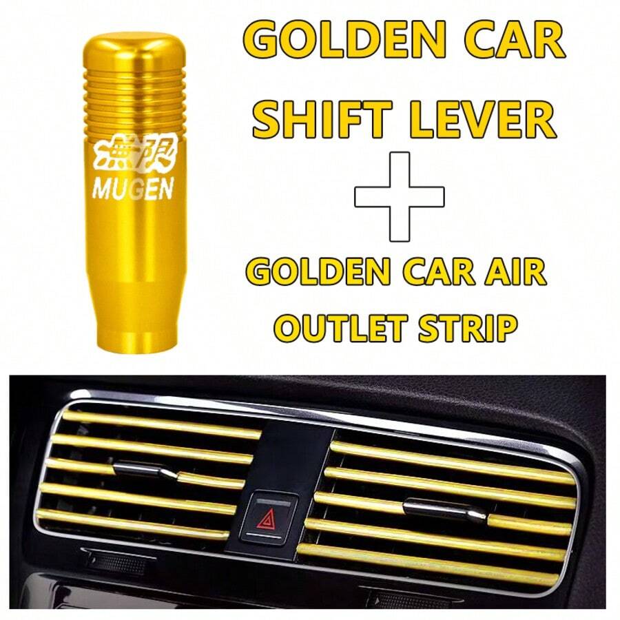 1 cái núm cần số vàng độ xe ô tô phổ biến + dải trang trí cửa gió điều hòa, bộ 2 món độ nội thất ô tô - Núm cần số + dải thông gió - Xem 1