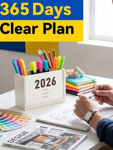 Multifunctional Desktop Organizer With 2026 Calendar Display, Space-Saving Minimalist Student Desk Storage, Sturdy Pencil Holder, Suitable For Study Room, Pen Holder, Office Desk Accessories, Home Decor, Travel Essential - Multicolor - View 10