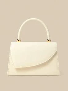 bolso de mano de PU color verde menta con diseñde grano de lichi, con solapa, puede contener un teléfono, encantador y elegante bolso de negocios para damas, adecuado para mujeres. - Marfil 2 - Ver 4
