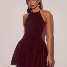 guangzhougaolangshangmao  Charm Vestido sin mangas elegante y minimalista de color rosa tejido con pliegues en los lados, adecuado para banquetes y fiestas de té - Rosa - Ver 6