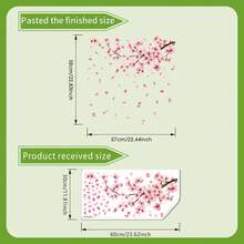 1pc 30*60cm Romantic Cherry Blossom Wall Sticker, Cozy Bedroom Background Wall Decor, Girl's Room Self-Adhesive Waterproof Wall Decoration Sticker - Multicolor - View 4
