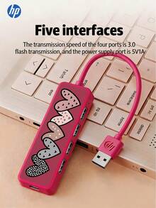 HP 4-in-1 Docking Station, Plug and Play, USB Hub dengan Adaptor Pengisian Daya Type-C 2.0 Splitter, Kompatibel dengan Konverter Laptop Apple, Mendukung Proyeksi 4K dan Pengisian Daya PD, Docking Station 4-in-1, Motif Hati Kartun (USB2.0*4, Type-C*1) - View 4