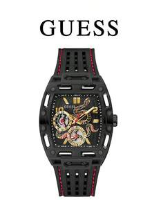 Guess GW0857G1 Jam Tangan Quartz Pria, Tali Silikon Hitam, Dial Skeleton, Motif Ular, Jam Tangan Olahraga Multifungsi - Hitam - View 10