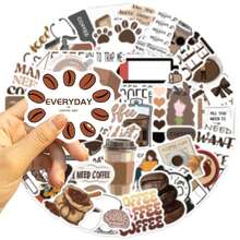 50pcs Coffee Lover Stickers, Humorous Coffee Quotes Stickers, Easy To Apply And Remove, PVC Waterproof Self-Adhesive Stickers, Suitable For Journals, Scrapbooks, Laptops, Water Bottles & Coffee Enthusiasts - 1 Set - View 5