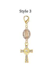 Christian Cross Pendant Keychain, Decorated With Pearls And Diamonds, Can Be Used As Amulet, Cross Keychain, Bag Charm, Cross Pendant, Wallet/Backpack Decorative Accessory, Earphone Case Accessory, Suitcase/Car Decorative Keychain With Ring Buckle - Multicolor - View 14