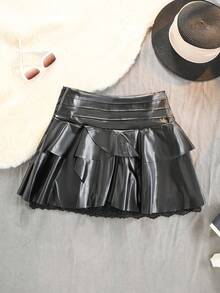 Women's High Waist Mini Skirt - Solid With Lace Details, H-Line Silhouette And Flared A-Line Hem, Structured Mini Skirt Without Belt, Ideal For Spring, Summer And Autumn. Casual Or Elegant Wear (Office, Party, Wedding) - [咖啡店] - 查看 6