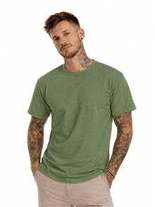 Men's Basic Casual Plain T-Shirt In Premium Combed Cotton, Sizes S To XL - 綠色 - 查看 5