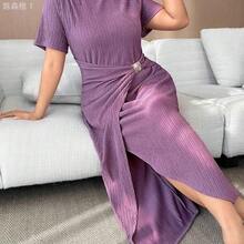 jianchaimaoyi02  Vestido envolvente de unicolor elegante talla grande, para verano - Púrpura polvoriento - Ver 7