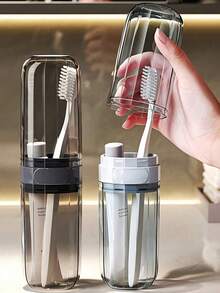 Large Capacity Travel Toothbrush Cup With Lid Dust-Proof Toothbrush Holder Storage Box, Suitable For Frequent Travel Men And Women, Moisture-Proof Toothbrush Toiletry Box, Applicable For Bathroom, Gym, Cruise, Camping, Beach Vacation, Dorm, Back To School Travel Essential Accessory - Multicolor - View 2