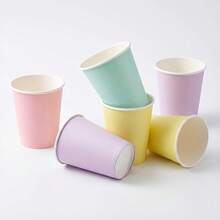 10/20/40pcs Macaron Color Palette Rainbow Solid Color 9oz Disposable Paper Cups, Soft Pink, Lavender Purple, Mint Green, Yellow Drinking Cups, Suitable For Baptism, Gender Reveal And Newborn Welcome Party Table Decor - View 9