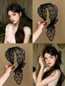 1/3/6pcs Women's Black Lace Fairy Headband, Ultra Soft Sponge Material, Fashionable Versatile, Elegant Minimalist, Suitable For Daily Wear - Black - View 2