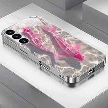 Expédition 24h depuis DE/FR/ES | Étui en verre trempé argenté électrolytique avec motif de poisson koï rose porte-bonheur créatif, protection de caméra et antichoc – Compatible avec Apple 11/12/13/14/15/16/17 Pro Max/Plus/SE/Air – Cadeau parfait – Pour Samsung Galaxy S21/S22/S23/S24/S25 Ultra - 1 image couleur - Voir 2