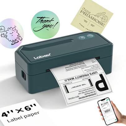 LABEER 4x6 Thermal Shipping Label Printer, Wireless Desktop Printer For Mailing & Packages, Seamless Use With Phone, Android, Windows, Perfect For Small Business & Home Office, Cyan