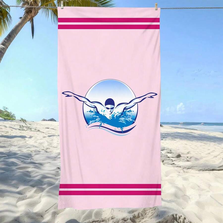 1pc Ultra Soft Swimming Pattern Beach Towel For Beach Pool Party - Vacation Beach Accessory Beach Blanket Pool Towel - Multicolor - View 1