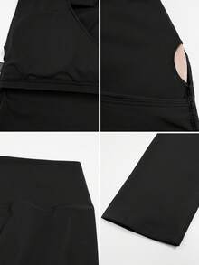 TimeOff Women's One Set Halter Neck V-Neck Criss-Cross Wrap Design Backless Tank Top Tummy Control Butt Lifting Mid-Length Shorts Sports Set - Black - View 4