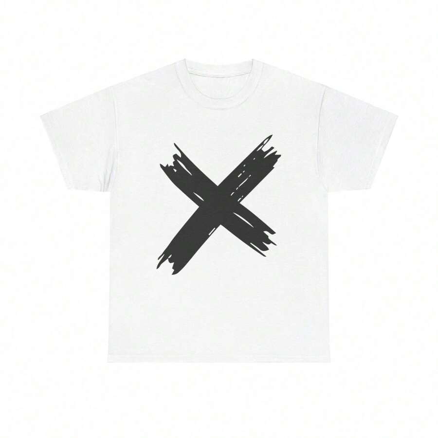 1 Piece Bold X Mark T-Shirt Grunge Punk Rock Rebellious Statement Aesthetic Minimal 180g 100% Cotton - 白色 4 - 查看 1