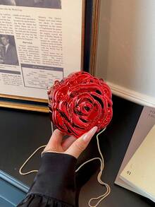 Mini Floral Acrylic Frame Red Evening Bag For Women, New Style Versatile Chain Shoulder Crossbody Bag - Red - View 5