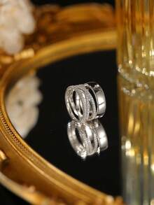 Gift Box 3pcs Silver Ring Set, Wide Polished Band, Zirconia Eternity Ring And Twisted Full Rhinestone Ring, Unisex Stackable Couple Rings - Silver - View 4
