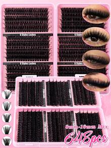 720片 D捲 8-16mm 睫毛接種套裝,包含睫毛、膠水、密封劑、鑷子,粗細適中、超柔軟輕盈可重複使用簇狀睫毛,適用於日常、節日、婚禮 - 粉色 - 查看 3