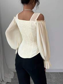 Fashionable Open-Style Design With Long Floral Jacquard Sleeves And Adjustable Shoulder Straps - 杏 - 查看 2