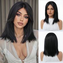 FIVE STARS Wig Lurus Panjang Sedang Elegan dengan Poni - Topi Jaring Mawar, Serat Sintetis Tahan Panas, Wig untuk Wanita, Untuk Sehari-hari, Pesta, Cosplay, Halloween HOT - MultiWarna - View 14