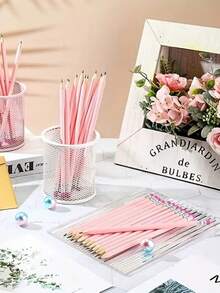 5/10/30/60pcs HB Graphite Pencil Pack With Eraser - For School, Art, Office, Drawing, Sketching, Learning - Pink Wood Pencils Bac, First Day Of School - Multicolor - View 6