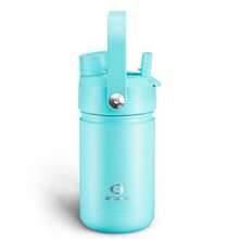 Botella de agua aislada para niños con pajita botella de agua de acero inoxidable de 12 onzas con doble boquilla a prueba de fugas sin BPA aspiradora de doble pared que mantiene el frío durante 24 - Azul aguamarina - Ver 2