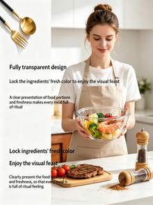 High Heat Resistant Thick Transparent Glass Bowl, Microwave Borosilicate Glass Salad Bowl, Large Capacity Mixing Bowl For Baking, Kneading, Whisking, Meal Prep, Refrigerator , Easy To Clean, Multi-Purpose Kitchen Bowl - Multicolor - View 3
