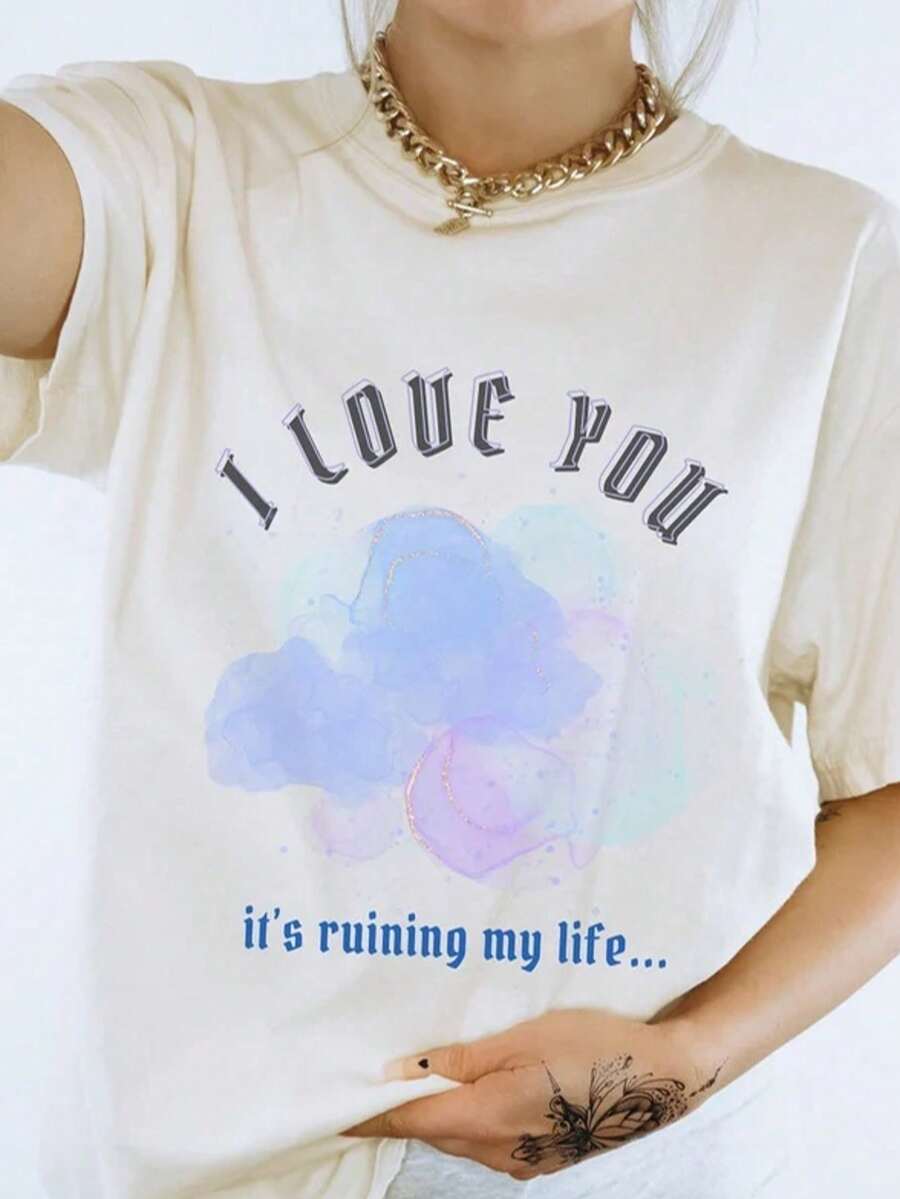 1 Piece White T-Shirt With "This Is Me Trying" Lettering, Inspired T-Shirt, Subtle Swift Merchandise, Emotional Song Lyrics T-Shirt, Mental Health Awareness, 180g 100% Cotton - 白色 5 - 查看 1